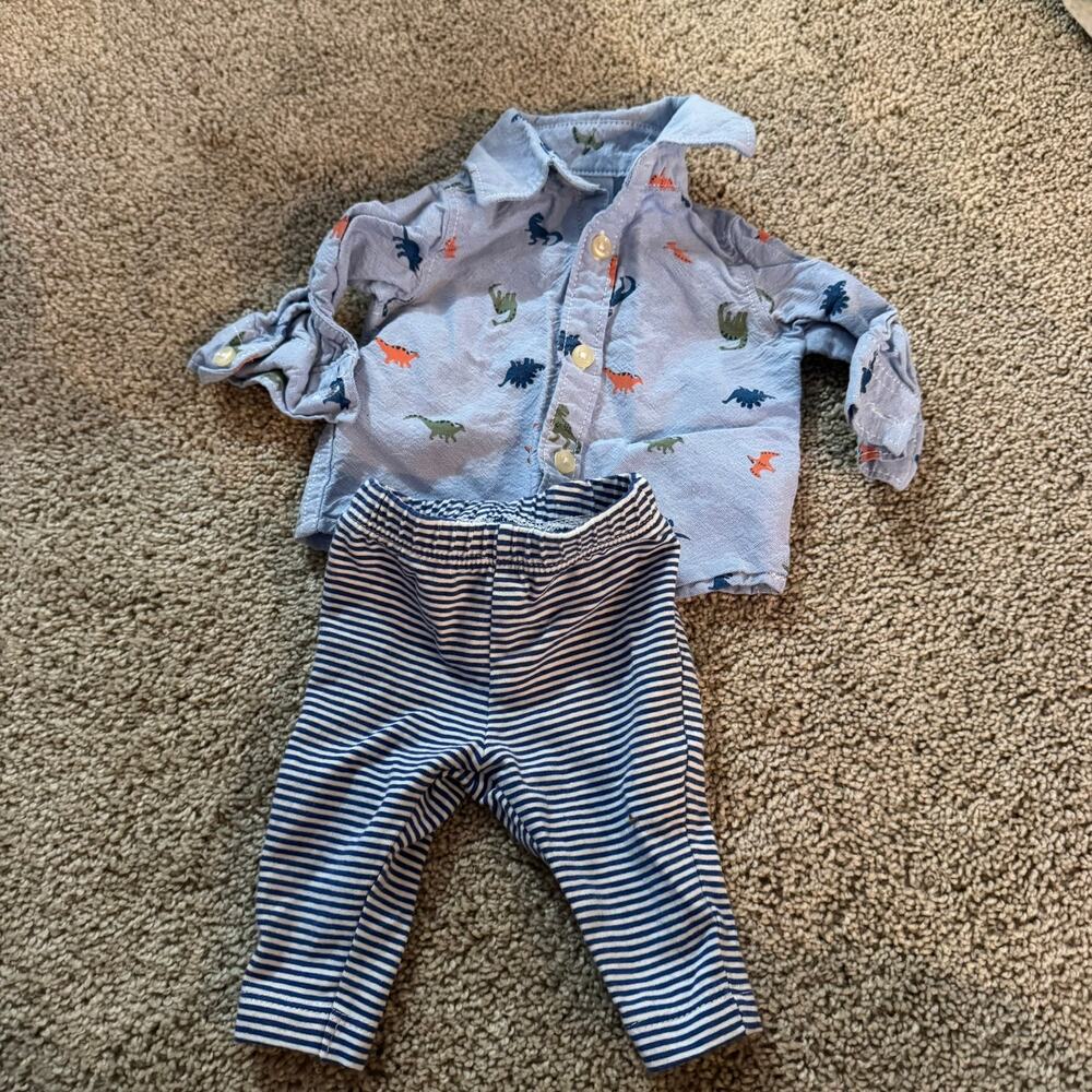 Carter's 2 Piece SET of Boys Size Newborn Button Down Shirt & Pull On Pants - Picture 1 of 8